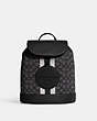 COACH®,DEMPSEY DRAWSTRING BACKPACK IN SIGNATURE JACQUARD WITH STRIPE AND COACH PATCH,Jacquard,Large,Silver/Black Smoke Black Multi,Front View