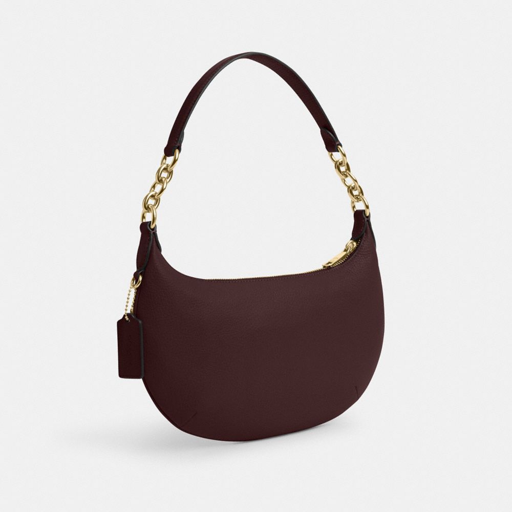 COACH®,Payton Hobo Bag,Leather,Shoulder Bag,Chain Detail,Silver Metal,Day Party,Brown,Angle View