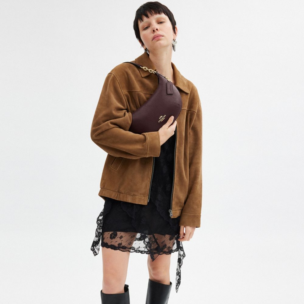 COACH®,Payton Hobo Bag,Leather,Shoulder Bag,Chain Detail,Silver Metal,Day Party,Brown,Detail View