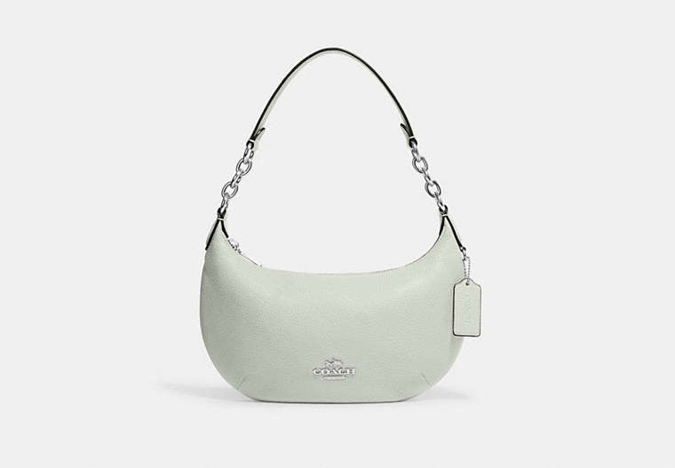 COACH®,PAYTON HOBO,Pebbled Leather,Mini,Silver/Light Sage,Front View