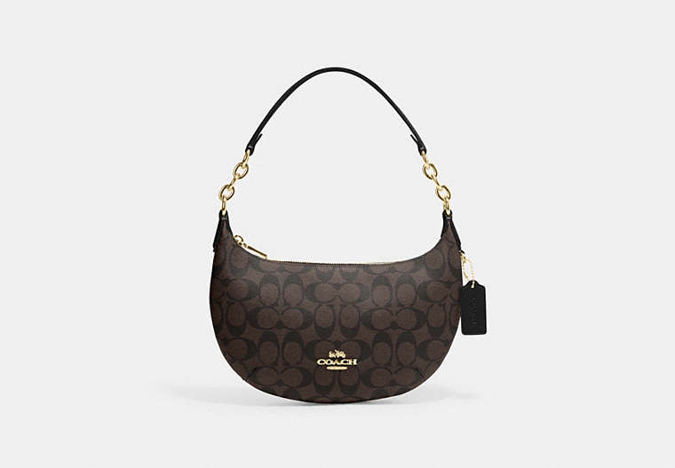 COACH®,PAYTON HOBO IN SIGNATURE CANVAS,pvc,Mini,Gold/Brown Black,Front View