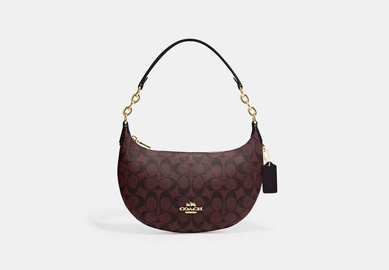 COACH®,PAYTON HOBO BAG IN SIGNATURE CANVAS,pvc,Mini,Gold/Oxblood Multi,Front View