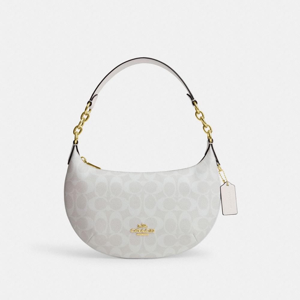 COACH®,SAC HOBO PAYTON EN TOILE SIGNATURE,pvc,Or/Craie/Blanc glacier,Front View