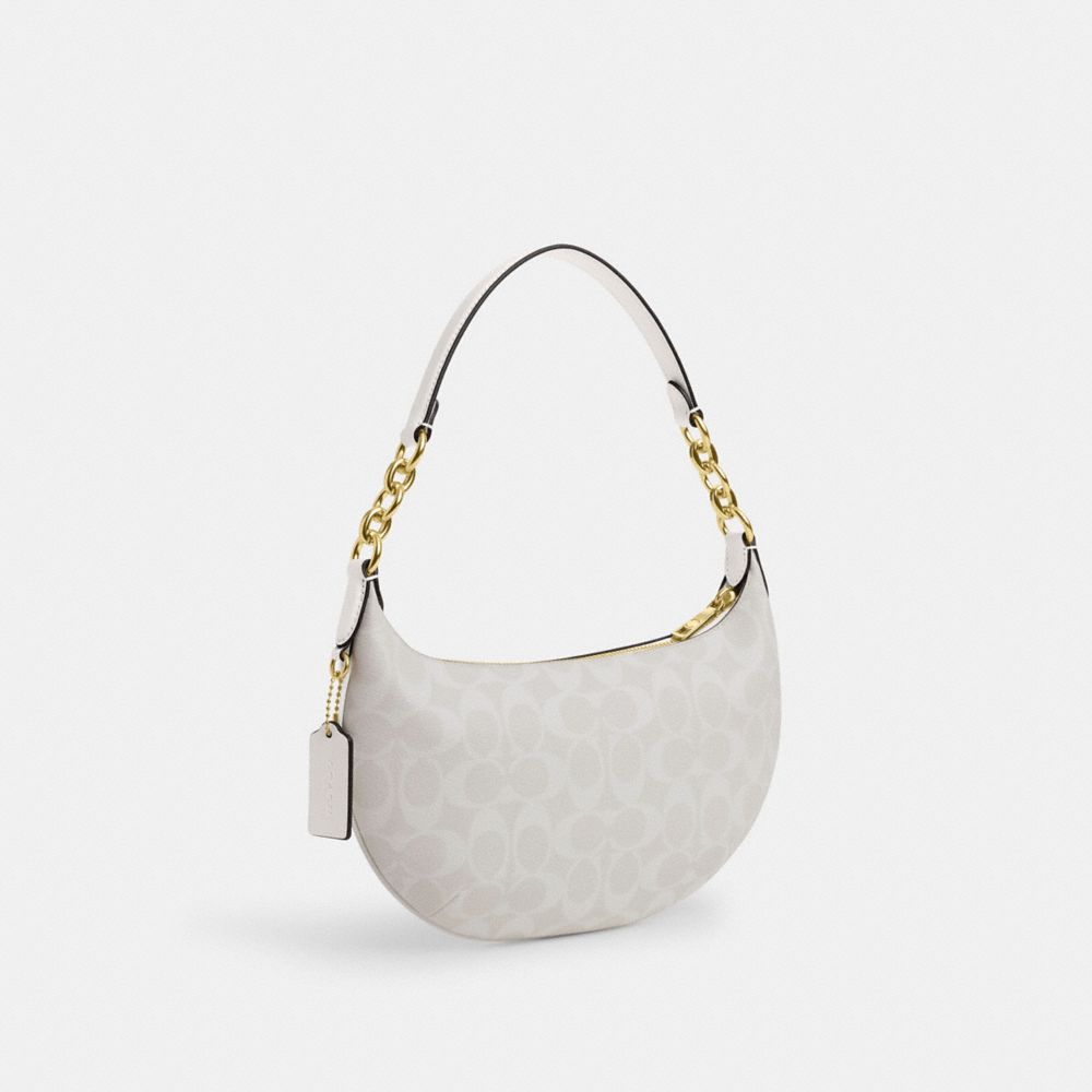 COACH®,SAC HOBO PAYTON EN TOILE SIGNATURE,pvc,Or/Craie/Blanc glacier,Angle View