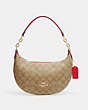 COACH®,PAYTON HOBO BAG IN SIGNATURE CANVAS,pvc,Mini,Im/Khaki/Electric Red,Front View