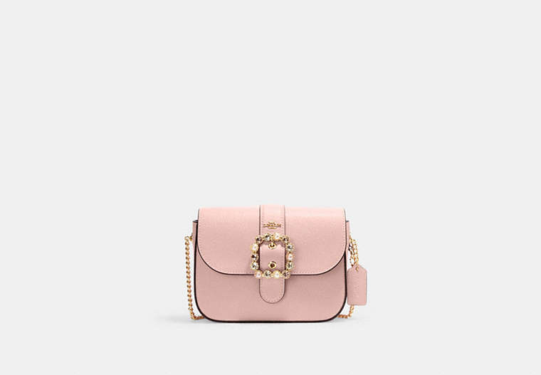 COACH®,GEMMA CROSSBODY WITH JEWELED BUCKLE,Mini,Gold/Powder Pink Multi,Front View