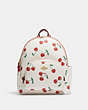 COACH®,COURT BACKPACK WITH HEART CHERRY PRINT,Fabric,Gold/Chalk Multi,Front View