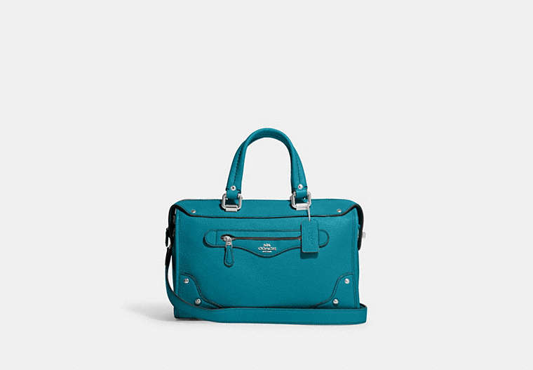 COACH®,MILLIE SATCHEL,Pebbled Leather,Medium,Silver/Teal,Front View