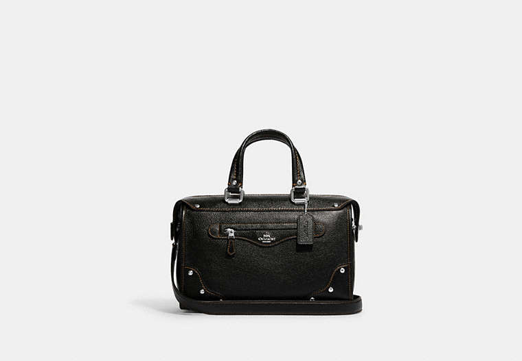 COACH®,MILLIE SATCHEL,Pebbled Leather,Medium,Silver/Black,Front View
