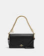 COACH®,ANNA FOLDOVER CLUTCH CROSSBODY WITH CHUNKY CHAIN,Pebbled Leather,Mini,Gold/Black,Front View