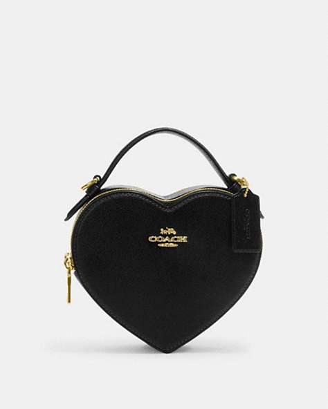 COACH®,HEART CROSSBODY,Leather,Small,Gold/Black,Front View
