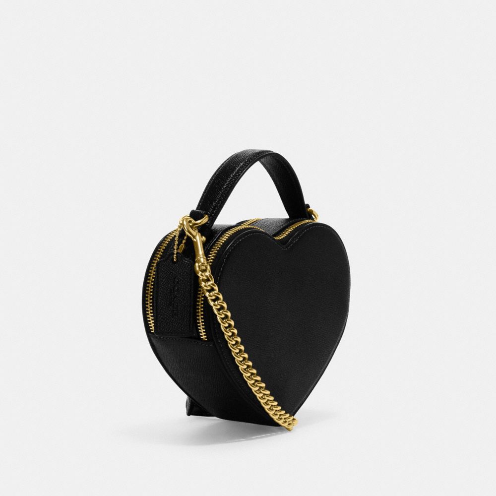 COACH®,HEART CROSSBODY,Crossgrain Leather,Small,Gold/Black,Angle View