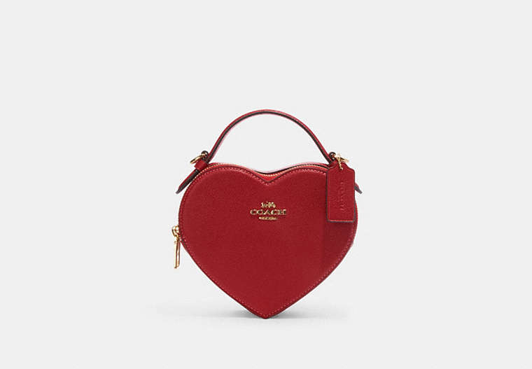 COACH®,HEART CROSSBODY,Leather,Small,Gold/Red,Front View