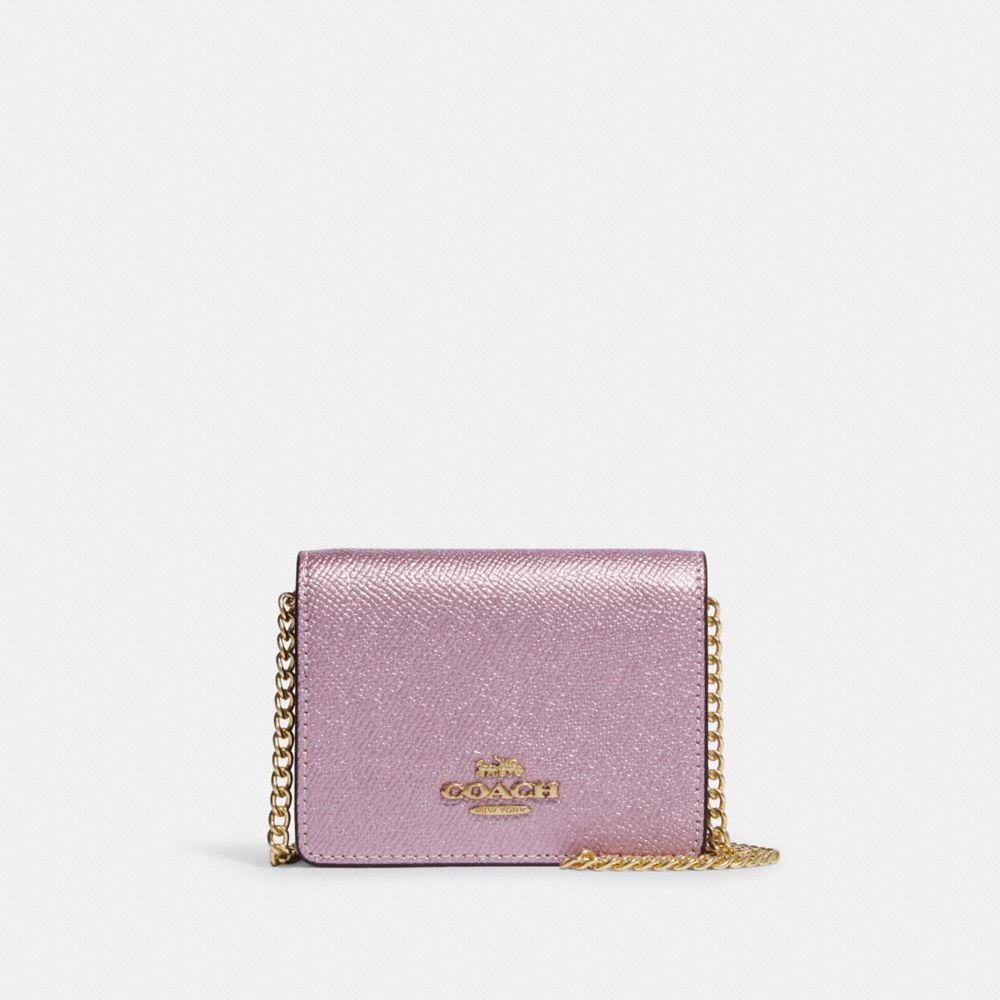 COACH®,MINI PORTEFEUILLE SUR UNE CHAÎNE,IM/Rose métallique,Front View