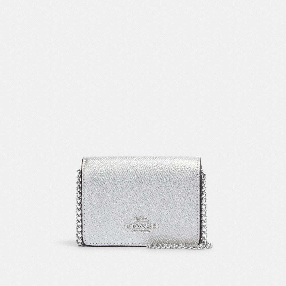 AVENUE WALLET/CHAIN  Silver Metallic Nappa Leather Wallet with