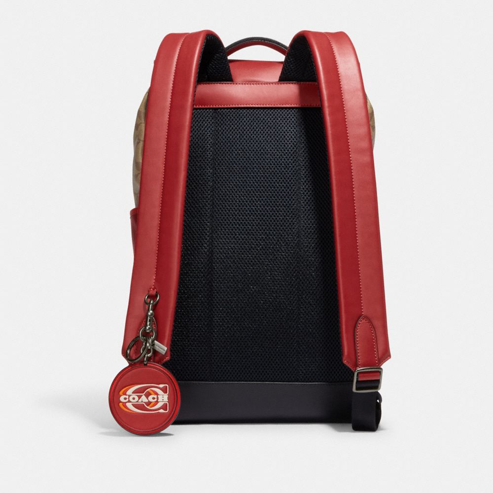 COACH®,KEY FOB IN COLORBLOCK SIGNATURE CANVAS WITH COACH STAMP,Black Antique Nickel/1941 Red/Khaki Multi,Angle View
