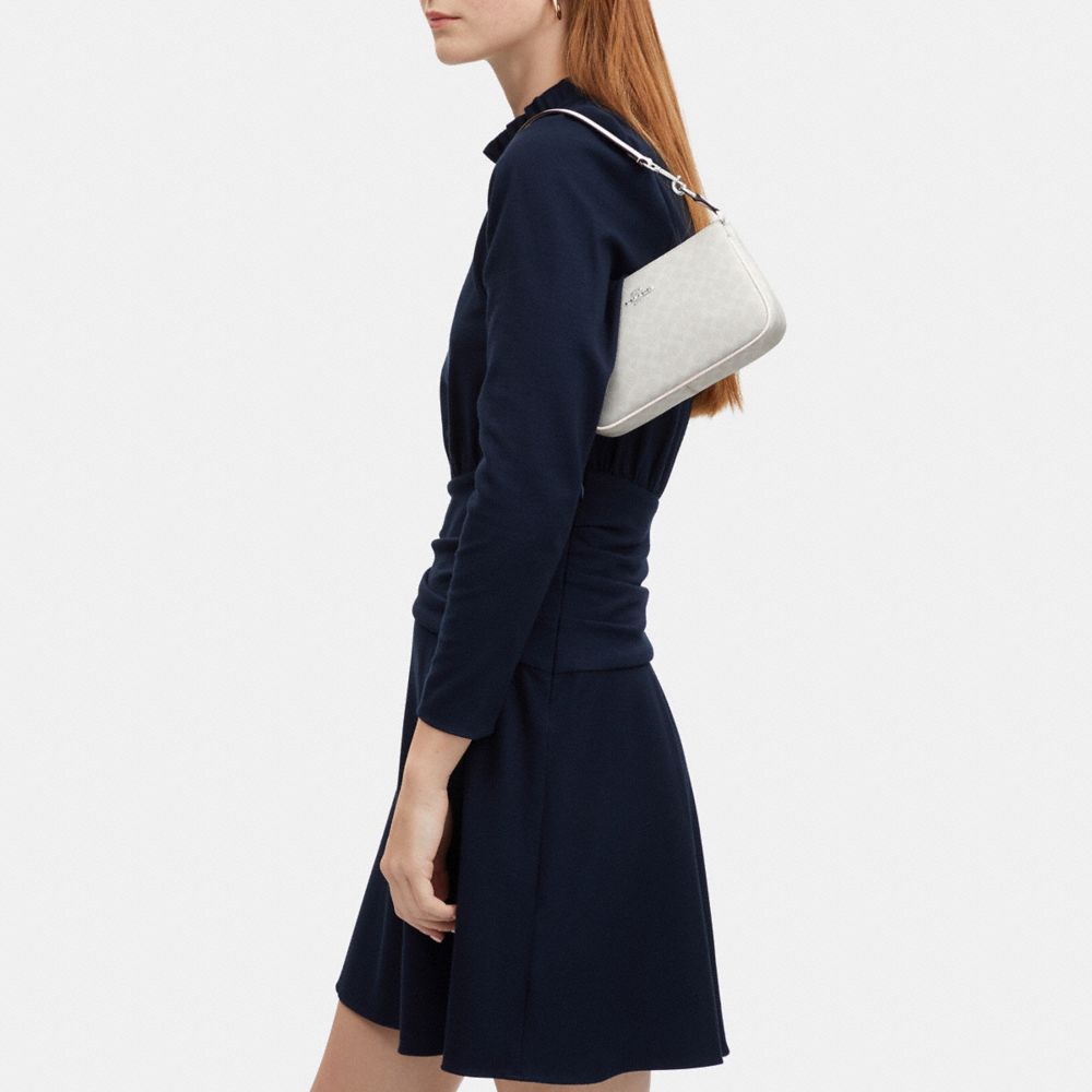 COACH®,Nolita 19 In Colorblock Micro Signature Canvas,Leather,Canvas,Wristlet,Baguette,Color Block,Piping,Logo,Gold Metal,...,Cream,Detail View