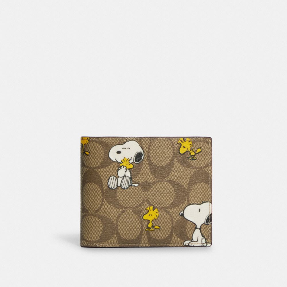 COACH コーチ COACH X PEANUTS 3-IN-1 ウォレット・シグネチャー・スヌーピー ウッドストック 二つ折り財布 カーキ/ブラウン/マルチ CE714 QBE7V アウトレット品 ユニセックス【未使用】【買取品】