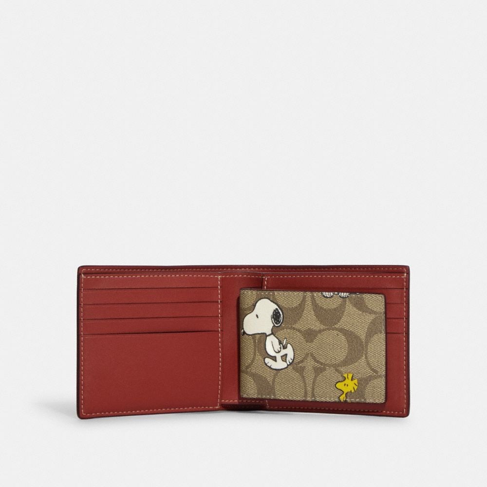 Coach X Peanuts 3 In 1 Wallet In Signature Canvas With Snoopy Woodstock  Print