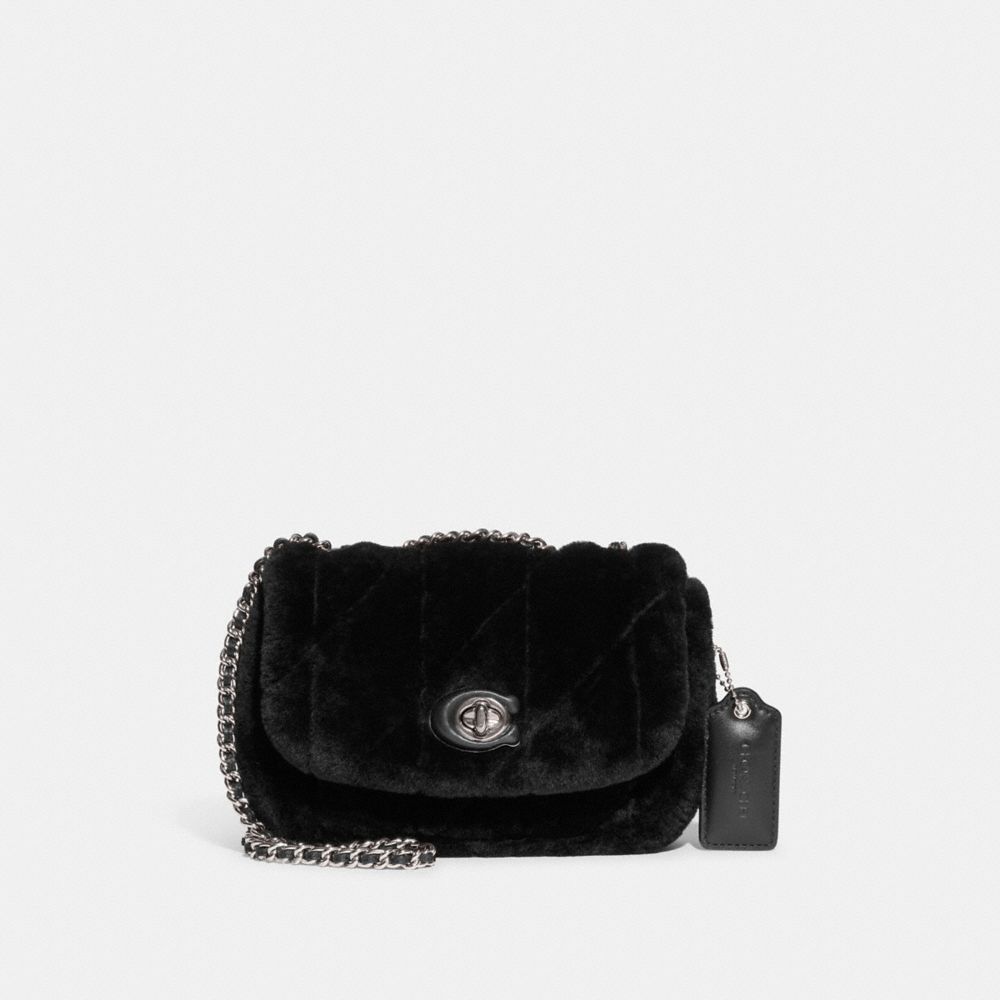 COACH®,PILLOW MADISON SHOULDER BAG 18 IN SHEARLING WITH QUILTING,Shearling,Mini,Silver/Black,Front View