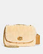 COACH®,PILLOW MADISON SHOULDER BAG IN SHEARLING WITH QUILTING,Shearling,Medium,Brass/Natural,Front View