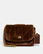 COACH®,PILLOW MADISON SHOULDER BAG IN SHEARLING WITH QUILTING,Shearling,Medium,Brass/Bison Brown,Front View