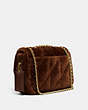 COACH®,PILLOW MADISON SHOULDER BAG IN SHEARLING WITH QUILTING,Shearling,Medium,Brass/Bison Brown,Angle View