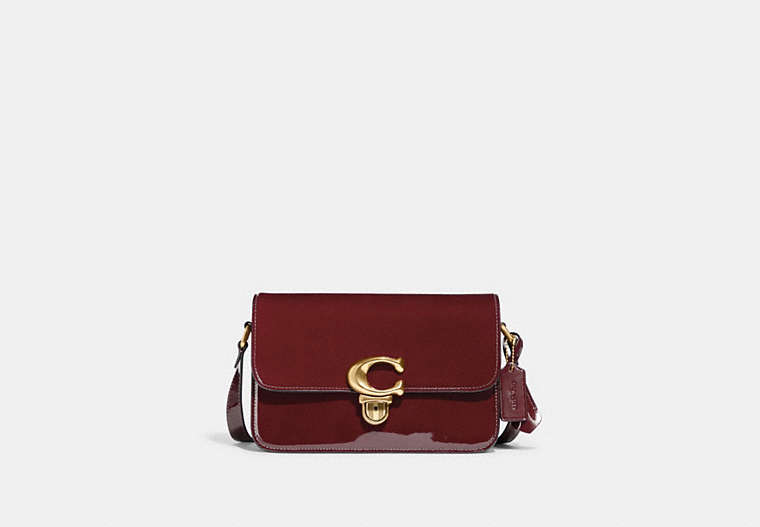 COACH®,STUDIO SHOULDER BAG,Patent Leather,Small,Brass/Wine,Front View