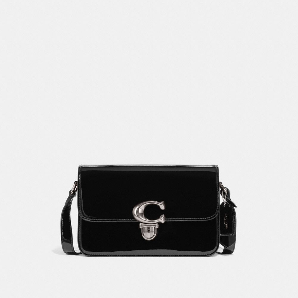 COACH®,STUDIO SHOULDER BAG,Patent Leather,Small,Silver/Black,Front View image number 0