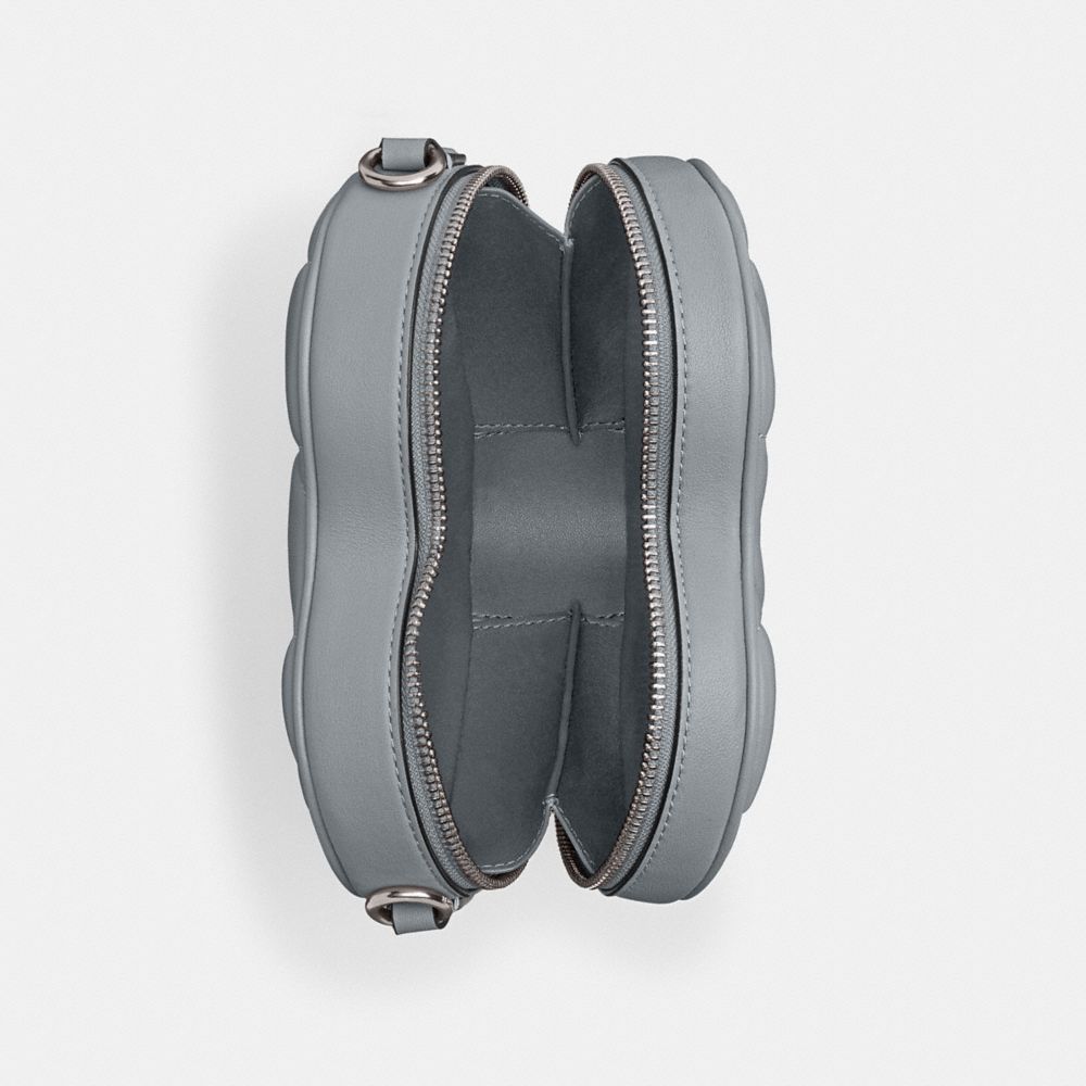COACH®,Heart Crossbody Bag With Quilting,Leather,Crossbody,Logo,Metal,Gold Metal,Casual,Gray,Inside View,Top View