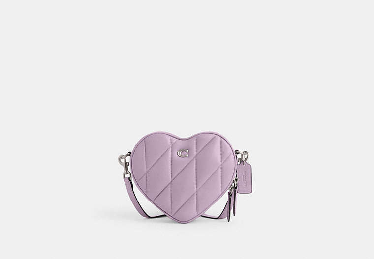 COACH®,HEART CROSSBODY BAG WITH QUILTING,Small,Silver/Soft Purple,Front View image number 0