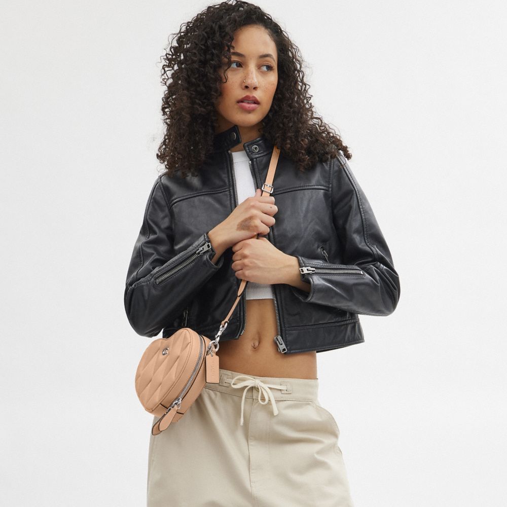 COACH®,Heart Crossbody Bag With Quilting,Leather,Crossbody,Logo,Metal,Gold Metal,Casual,Beige