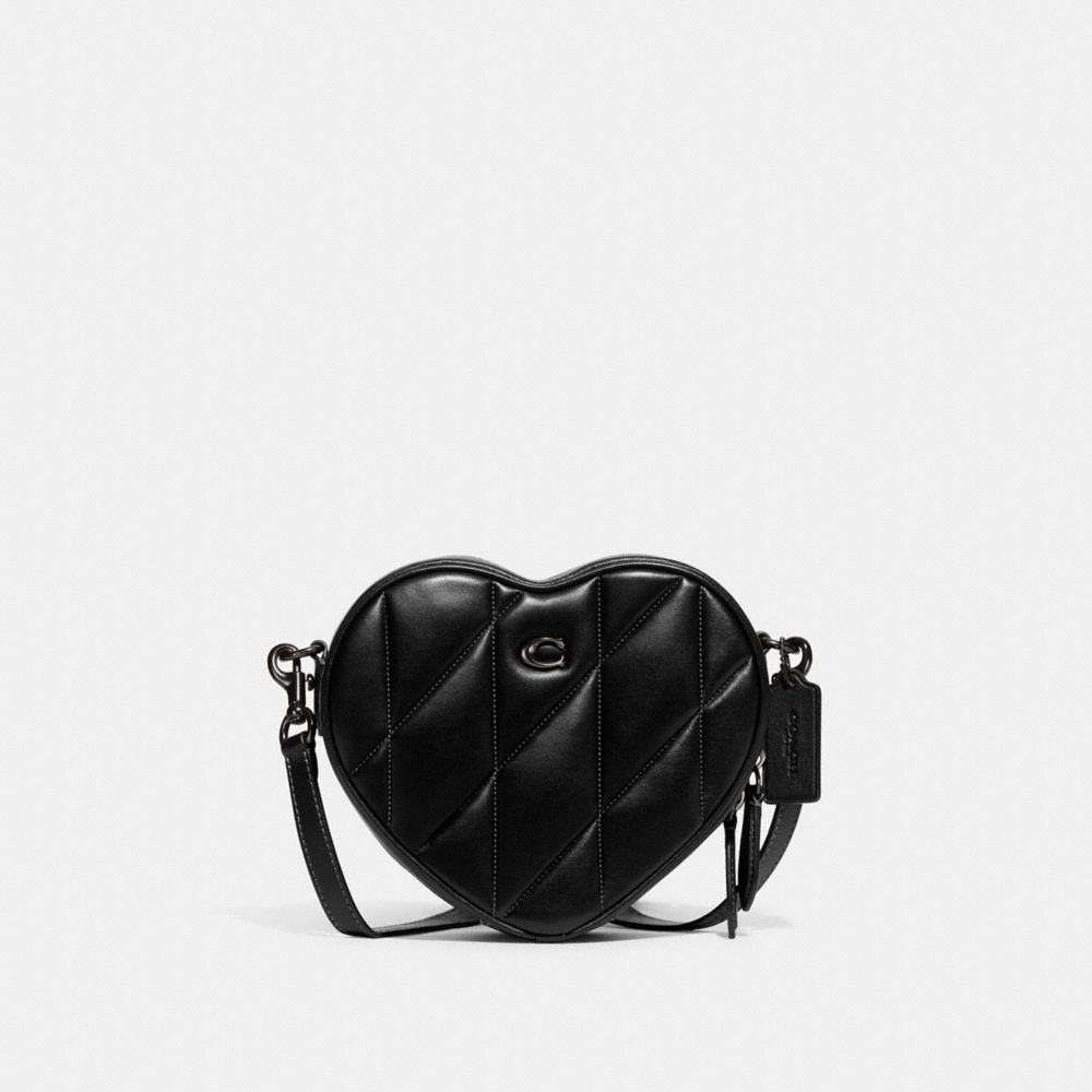 COACH®,HEART CROSSBODY BAG WITH QUILTING,Nappa leather,Small,Pewter/Black,Front View