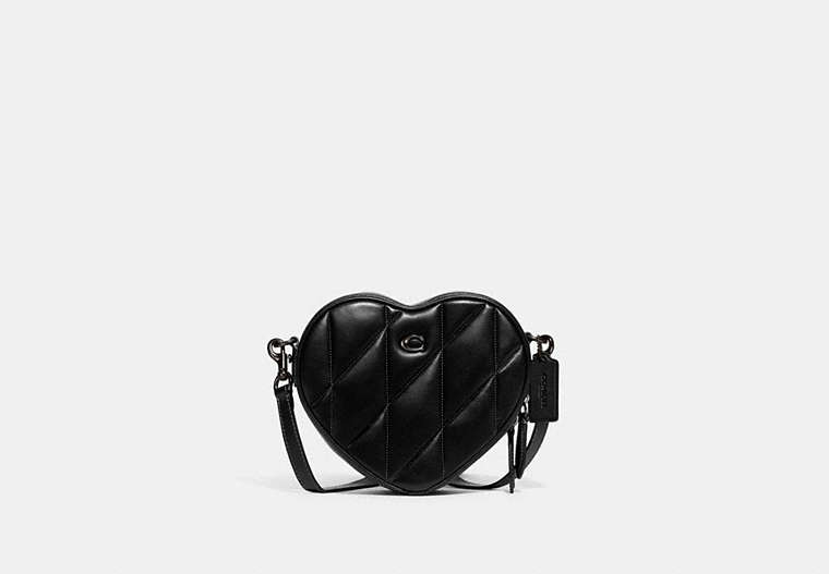 COACH®,HEART CROSSBODY WITH QUILTING,Nappa leather,Small,Pewter/Black,Front View
