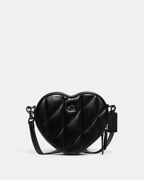 COACH®,HEART CROSSBODY WITH QUILTING,Nappa leather,Small,Pewter/Black,Front View