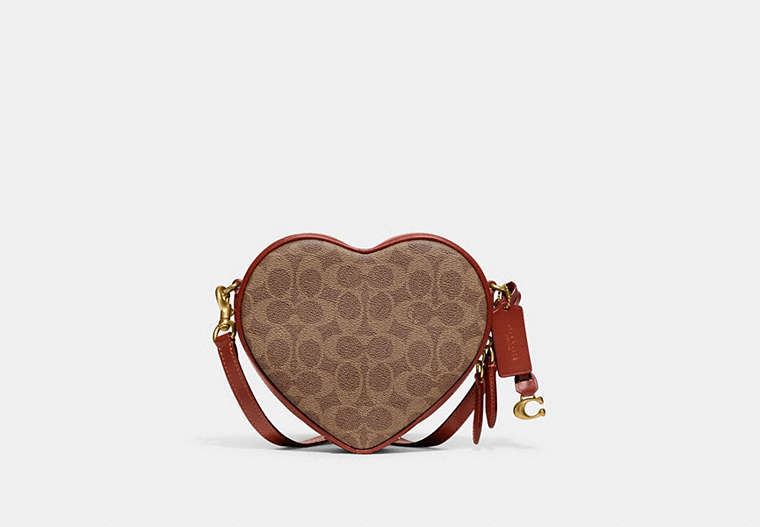 COACH®,HEART CROSSBODY IN SIGNATURE CANVAS,Signature Coated Canvas,Small,Brass/Tan/Rust,Front View
