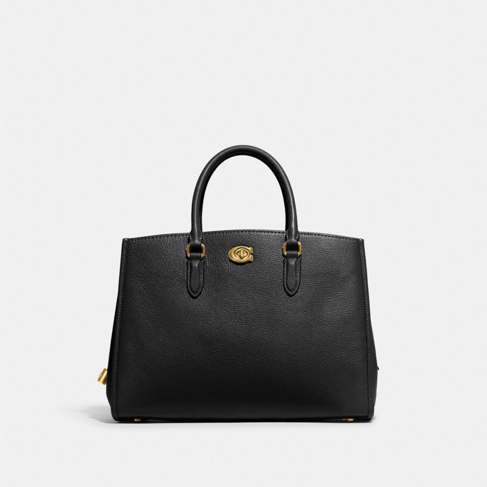 COACH®,BROOKE CARRYALL BAG,Refined Pebble Leather,Large,Brass/Black,Front View image number 0
