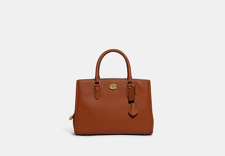 COACH®,BROOKE CARRYALL 28,Polished Pebble Leather,Medium,Brass/Burnished Amber,Front View
