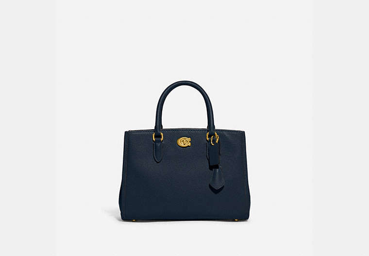 COACH®,BROOKE CARRYALL 28,Polished Pebble Leather,Medium,Brass/Midnight Navy,Front View