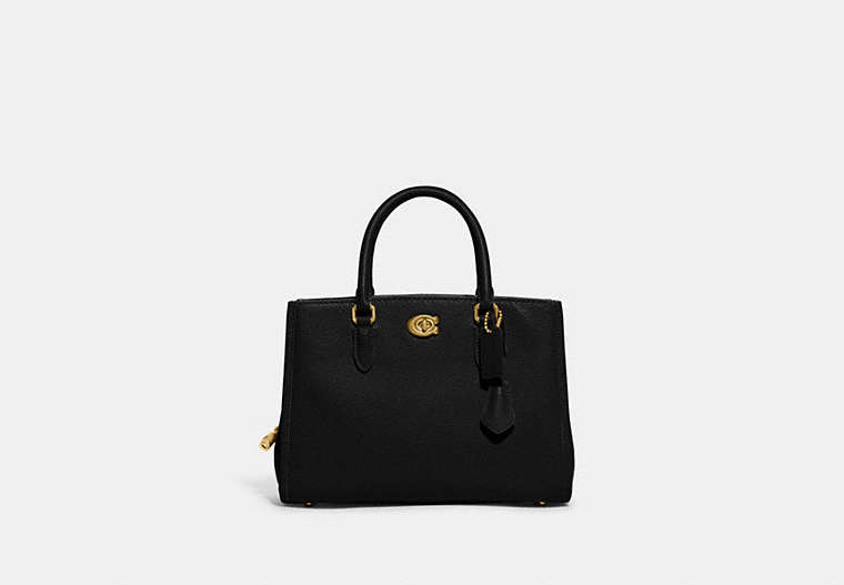 COACH®,BROOKE CARRYALL 28,Polished Pebble Leather,Medium,Brass/Black,Front View