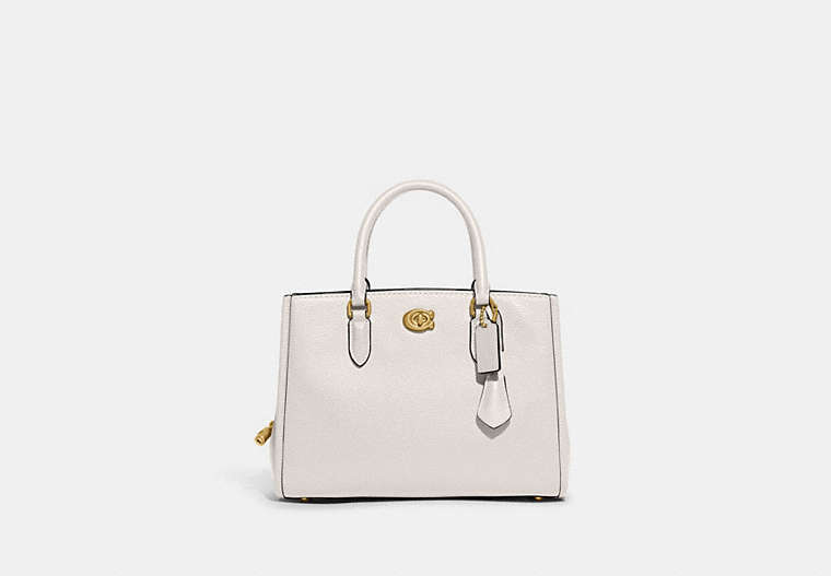 COACH®,BROOKE CARRYALL 28,Polished Pebble Leather,Medium,Brass/Chalk,Front View