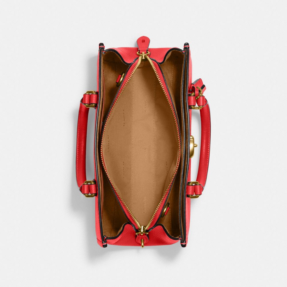 COACH®,FOURRE-TOUT BROOKE 28,Cuir galet poli,Laiton/Rouge sport,Inside View,Top View