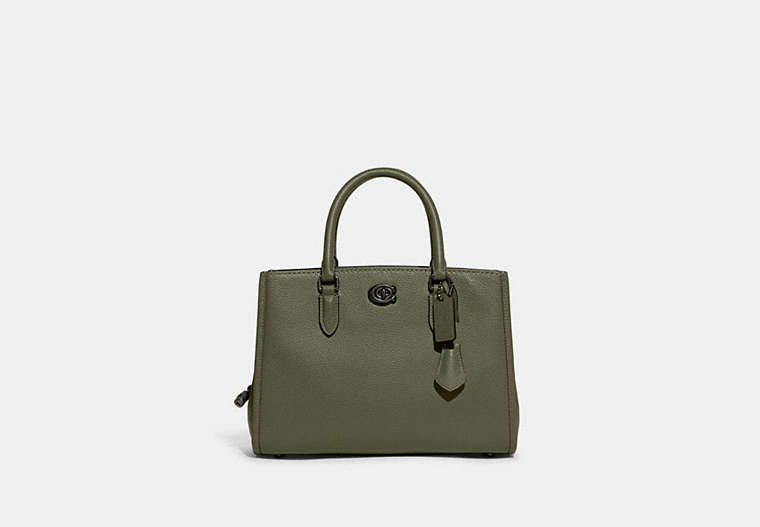 COACH®,BROOKE CARRYALL 28,Polished Pebble Leather,Medium,Pewter/Army Green,Front View
