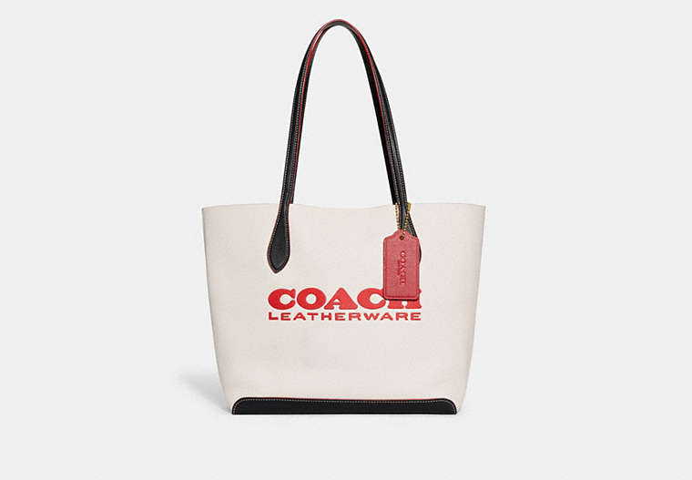 COACH®,KIA TOTE IN COLORBLOCK,Pebble Leather,X-Large,Brass/Chalk Multi,Front View