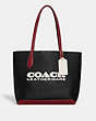 COACH®,KIA TOTE IN COLORBLOCK,Pebble Leather,X-Large,Brass/Black Multi,Front View