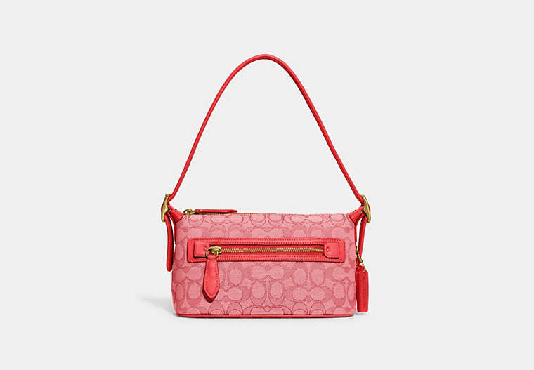 COACH®,DEMI BAG IN SIGNATURE JACQUARD,Signature Jacquard,Small,Brass/Sport Red,Front View