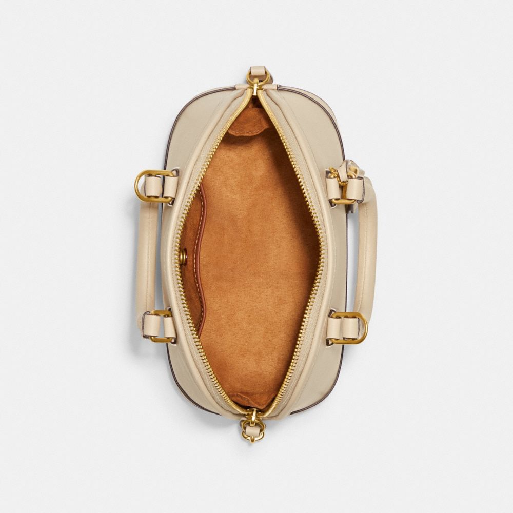 COACH®,Revel Bag 24,Leather,Satchel,Logo,Metal,Stitching,Brass,Work,Beige,Inside View,Top View