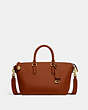 COACH®,CARA SATCHEL,Pebble Leather,Medium,Brass/Burnished Amber,Front View