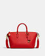 COACH®,CARA SATCHEL BAG,Pebble Leather,Medium,Brass/Sport Red,Front View