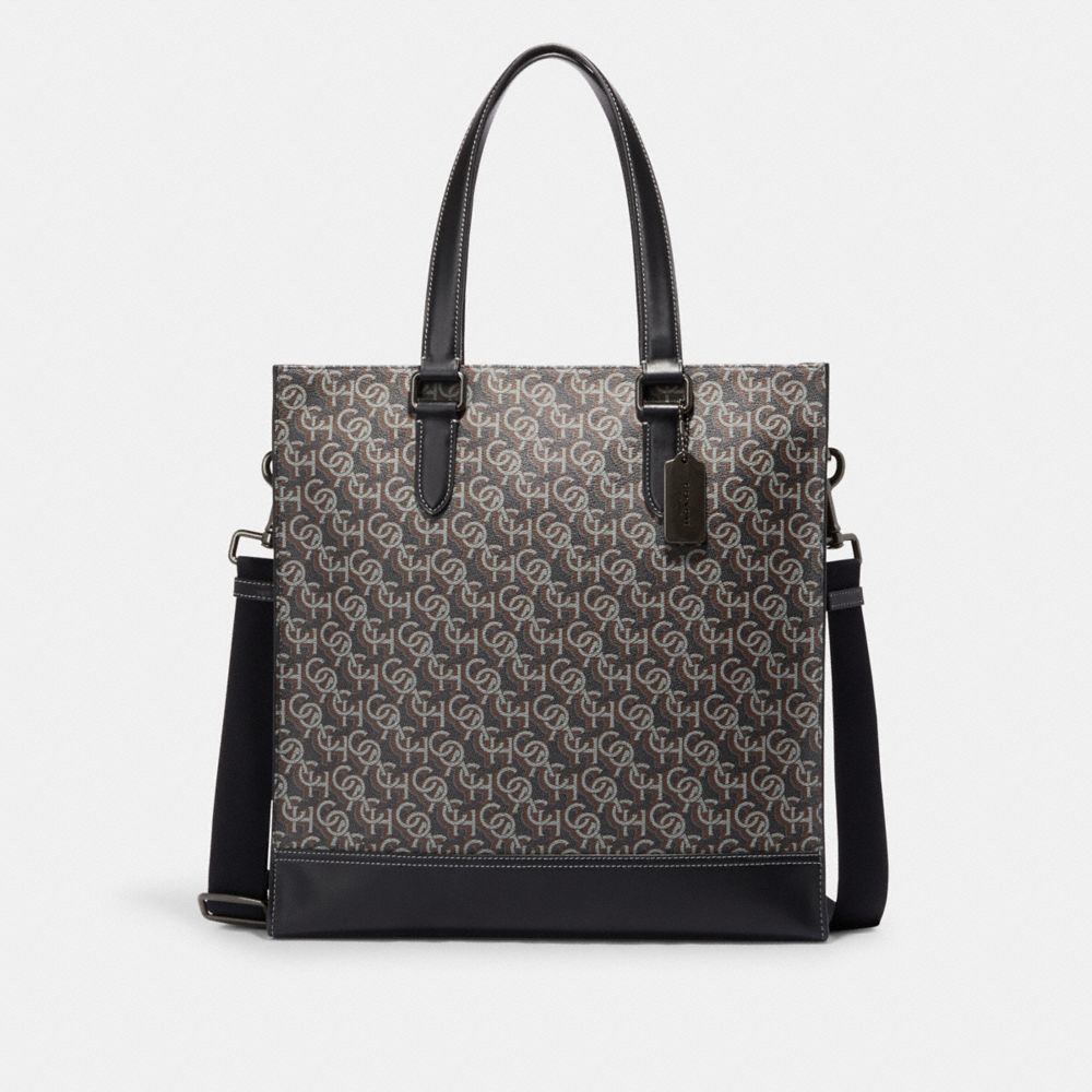 COACH®,GRAHAM STRUCTURED TOTE BAG WITH COACH MONOGRAM PRINT,Large,Gunmetal/Black,Front View